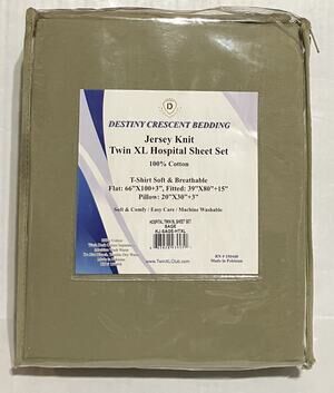Destiny Crescent Bedding Twin XL Hospital Sheet Set Jersey Knit Sage Green NIP